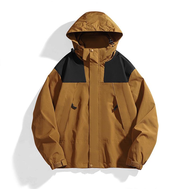 Men's Trendy Spring Windbreaker: Color-Block, Casual, Windproof Jacket for Outdoor Activities and Mountaineering