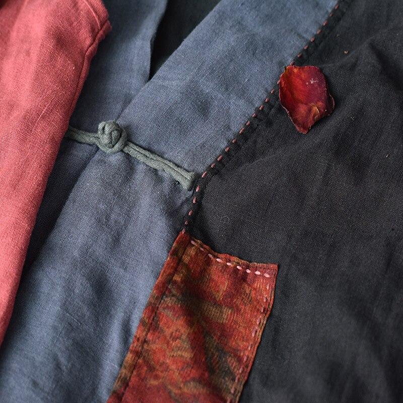 Johnature Women Vintage Vests Patchwork Linen Coats Autumn Button V-Neck Chinese Style Women Original Vests Coats