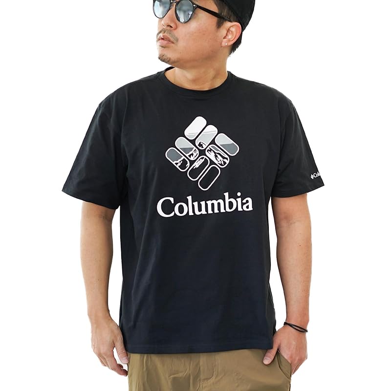 

[Columbia] T-shirt men s short sleeve outdoor brand graphic box logo 100% organic cotton (JP, alphabet, XL, black)