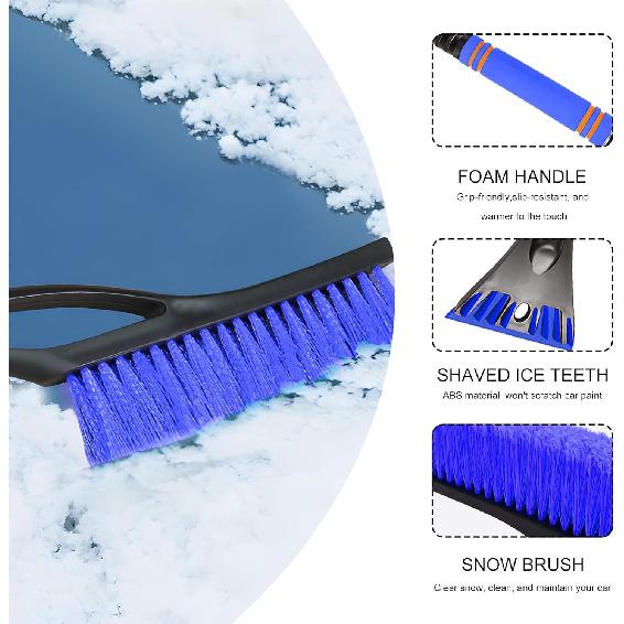 23.6" Snow Brush and Ice Scraper, Extendable Snow Removal Tool with Comfortable Foam Grip, Detachable Ice Brush Scratch-Free Cleaning Tool for Car
