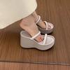 Fashion Summer Women Narrow Satin Ribbon Platform Wedge Heel Slipper Fairy Style Concise Open Toe Ladies Elegant Street Style High Heels