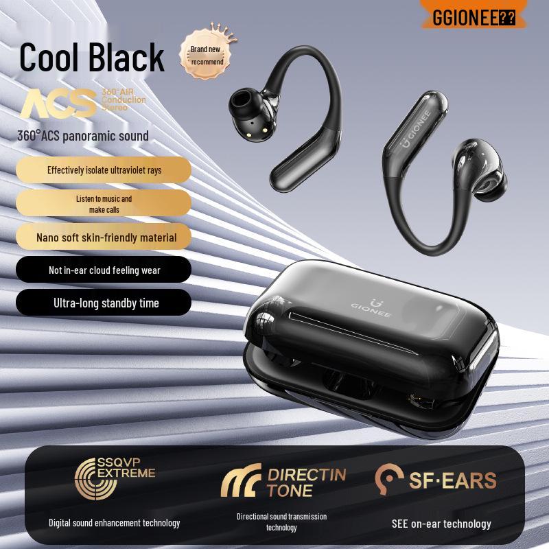 

Gold True Wireless Bone Conduction Earphones: In-Ear, Over-Ear, Noise Cancelling, Extra Long Battery Life for Running and Sports. чорний