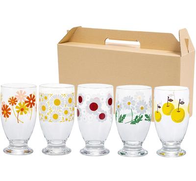 ADERIA Adelia Retro Glass Tumbler with Stand 335ml 5 Pattern Assorted Special Craft Box Made In Japan [Glass / / Set]