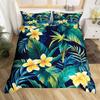 Hibiscus Duvet Cover Twin Colorful Rose Of Sharon Bedding Set,Botanical Floral Comforter Cover Tropical Palm Leaves Quilt Cover