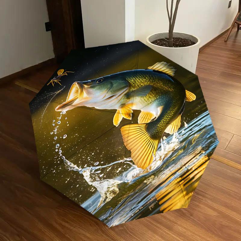 

Bass Fishing Adventure: Automatic Opening/Closing Umbrella with Portable Folding Design, 8-Bone Iron Frame, Outdoor for Fans, Travelers, Dai