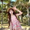 Rich Family Miu Series Yunnan Dali Tourism Vacation Jacquard Smudge Dyed Floral Hanging Neck Backless Pure Desire Dress