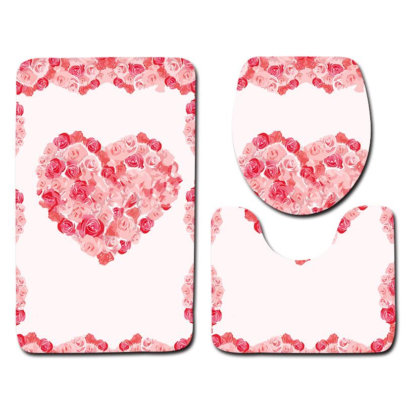 Romantic Dream Valentine'S Day Bathroom Toilet Floor Mat 3-Piece Set
