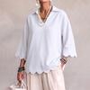 Women's V Neck Loose Fit Casual Blouse, Color Scalloped Hem Top