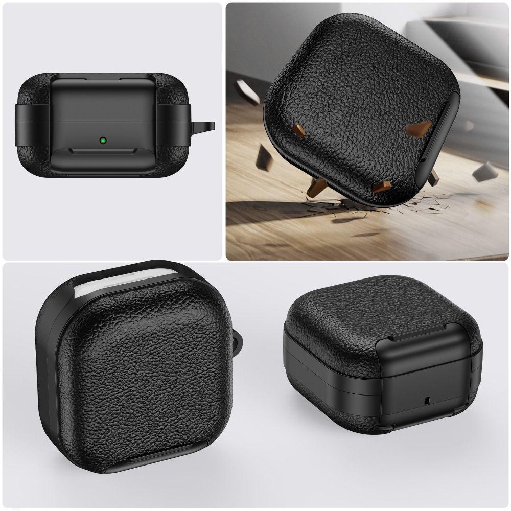 Leather Earphone Case Lychee Grain with Phone Stand Earbuds Cover Full Cover Shell Shockproof for Samsung Galaxy Buds4/4pro