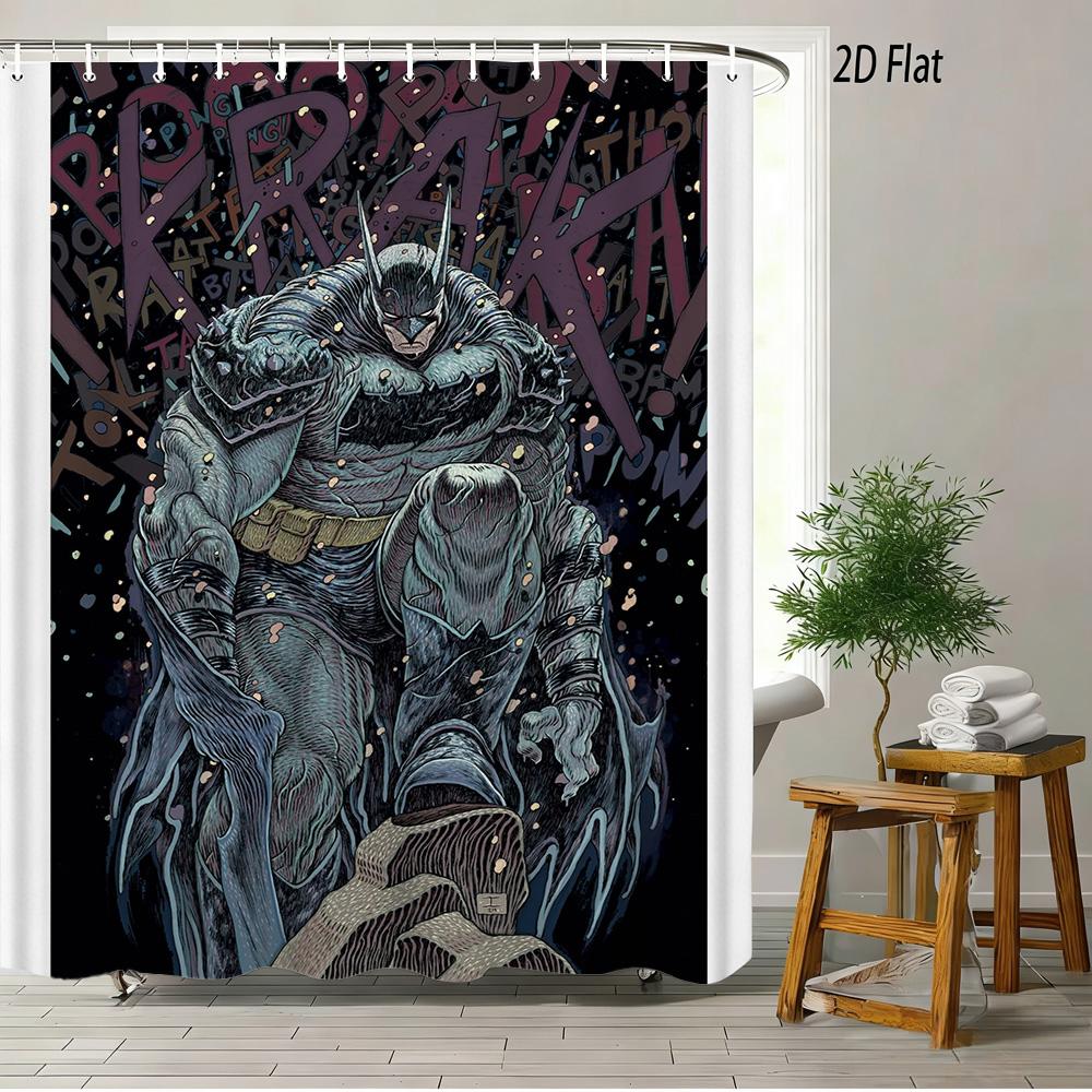 Batman Comic Book Battle Scene Waterproof Shower Curtain, Superhero Bathroom Decor With Kraak Sound Effect For Fans
