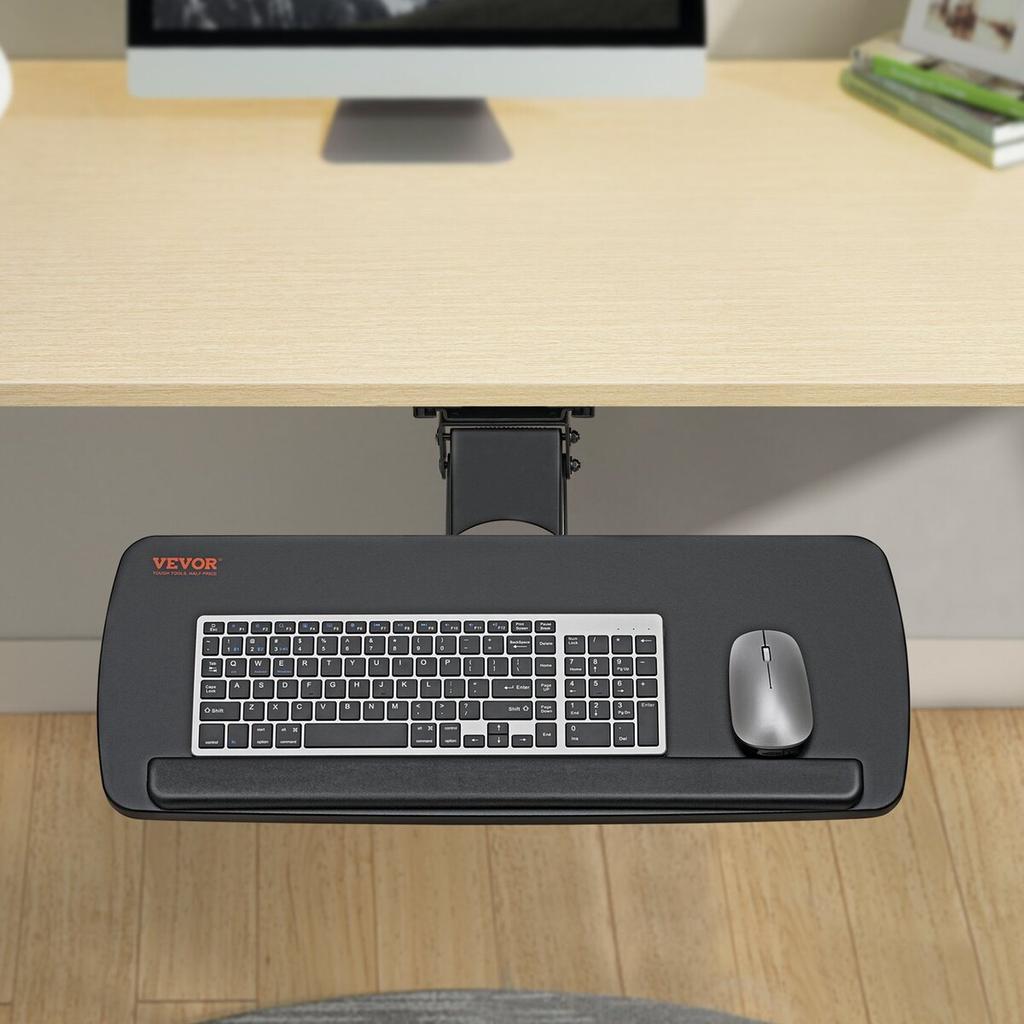 Keyboard Tray under Desk Adjustable Height, Height and Angle Adjustable under Desk Keyboard Tray Slide out, Large 25x9.8 inch Keyboard Holder under