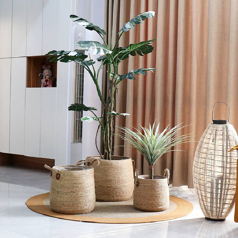 Woven Grass Planter Pot With Breathable Design For Living Room Decor Large Size