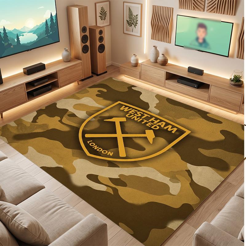 West Ham United Football Print Crystal Velvet Rug, Comfortable Water Absorbent Non Slip Indoor Floor Carpet