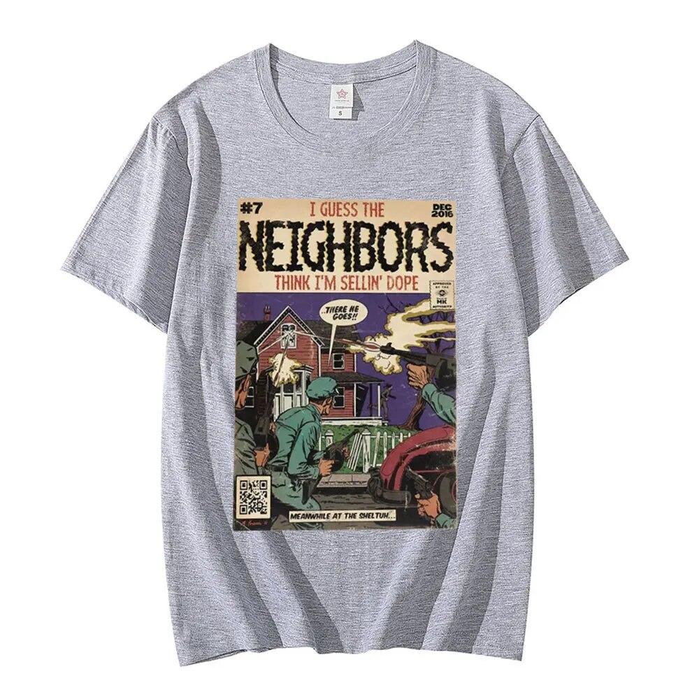 J Cole - Neighbors Comic Book Parody T-shirt Band Cole Music Tour Graphic T Shirt Unisex Harajuku Punk Hip Hop T-shirts Unisex Tops