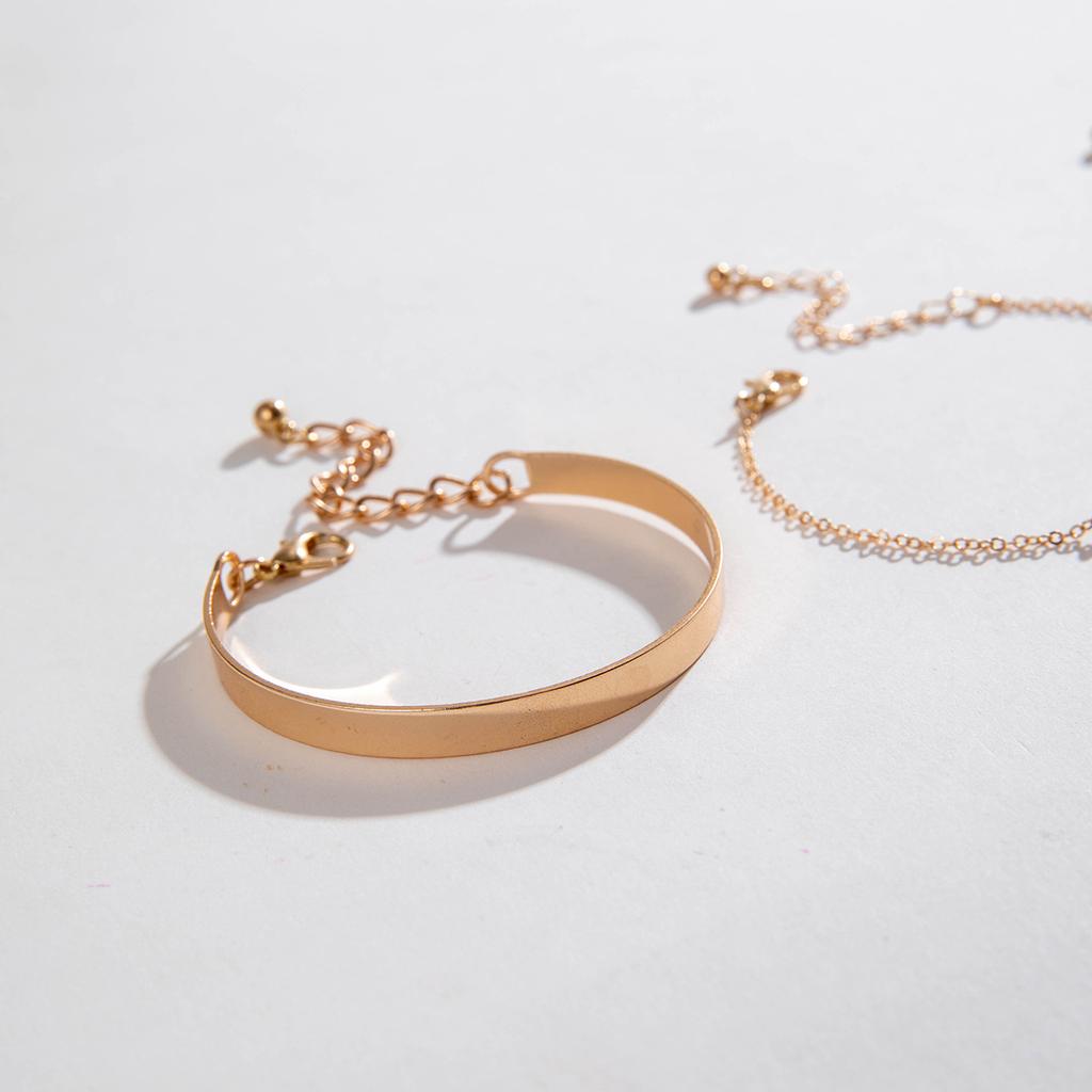 3Pcs/ Set Bohemia Minimalism Metal Rhinestone Chain Bracelet Set for Women Metal Bangle Gold Color Jewelry Gifts