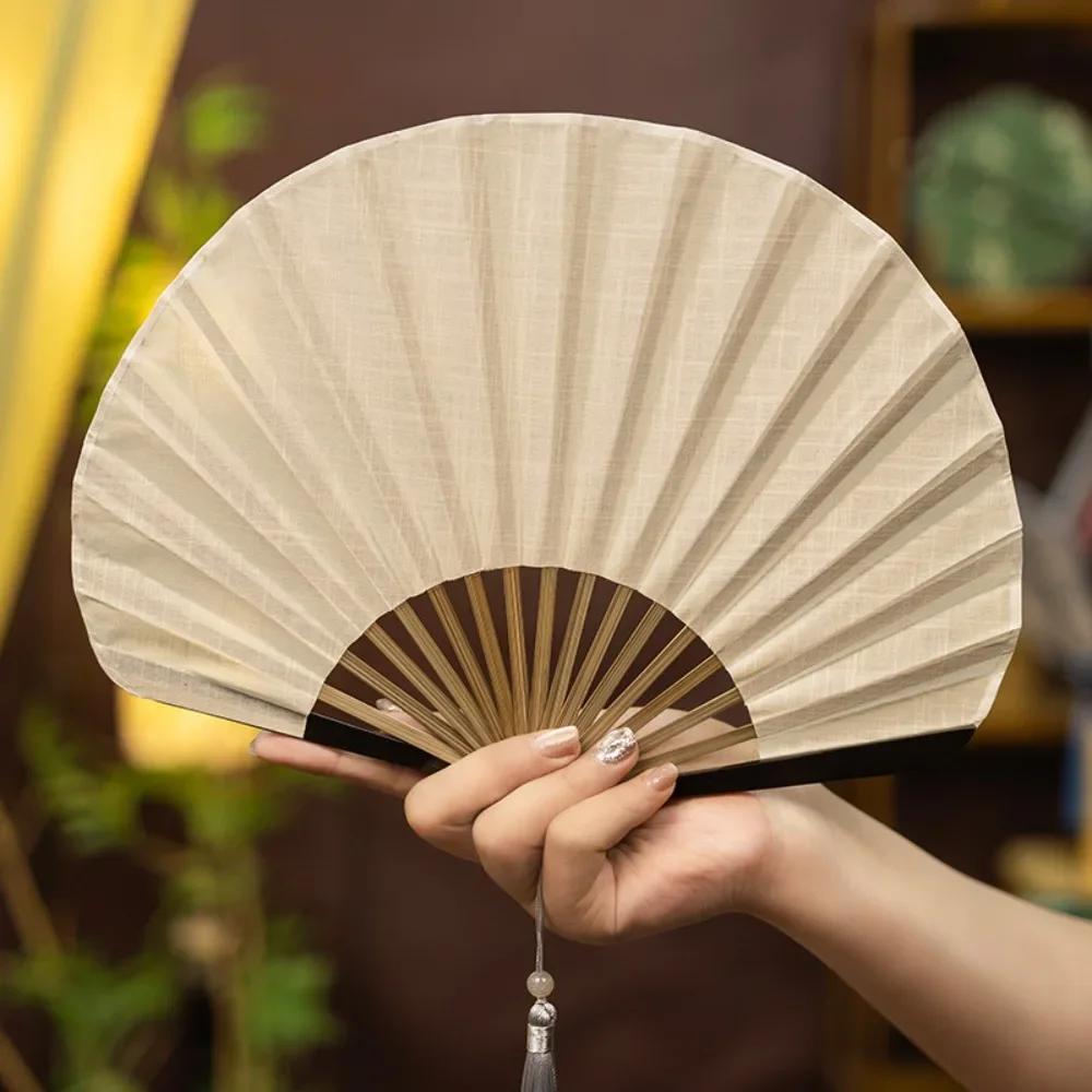 Retro Mini Shell Fan cool Cotton Linen Cloth Chinese Folding Hand Heat protection Gentle Solid Handheld Fan Women's