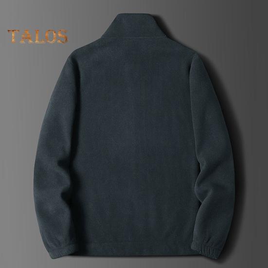 Men Jacket Stand Collar Long Sleeve Thickened Velvet Lined Warm Winter Coat with Pockets Zipper Placket Cotton Jacket