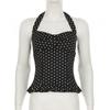 Dot Sleeveless Crop Top Lace Up Women Camisole Stylish Halter Ruffle Vest Top  Summer