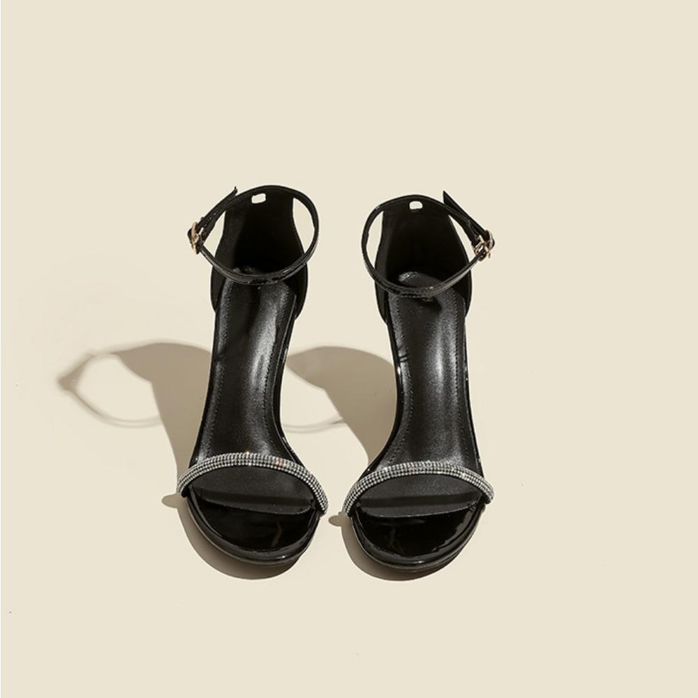 Strap Sandals for Women 2026 Summer New Black Rhinestone High Heels Fashionable Slim Heels Womens Luxury Sandals Women Designers