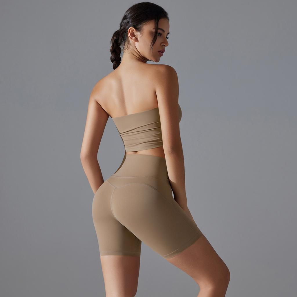 One Piece Pleated Strapless, High Waisted, Hip Lifting, Zero Sensation, No Underwear, Sports Shorts, Fitness Yoga Suit For Women