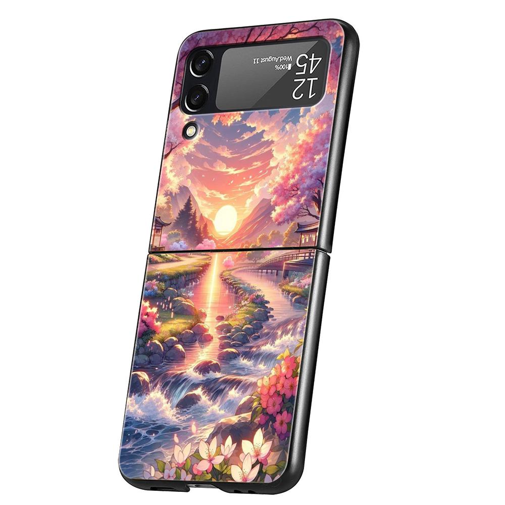 Pink Spring Cherry Blossoms Hard PC Phone Case For Samsung Galaxy Z Flip 5 4 3 Black Cover For Galaxy Z Flip 6 Shockproof Capas
