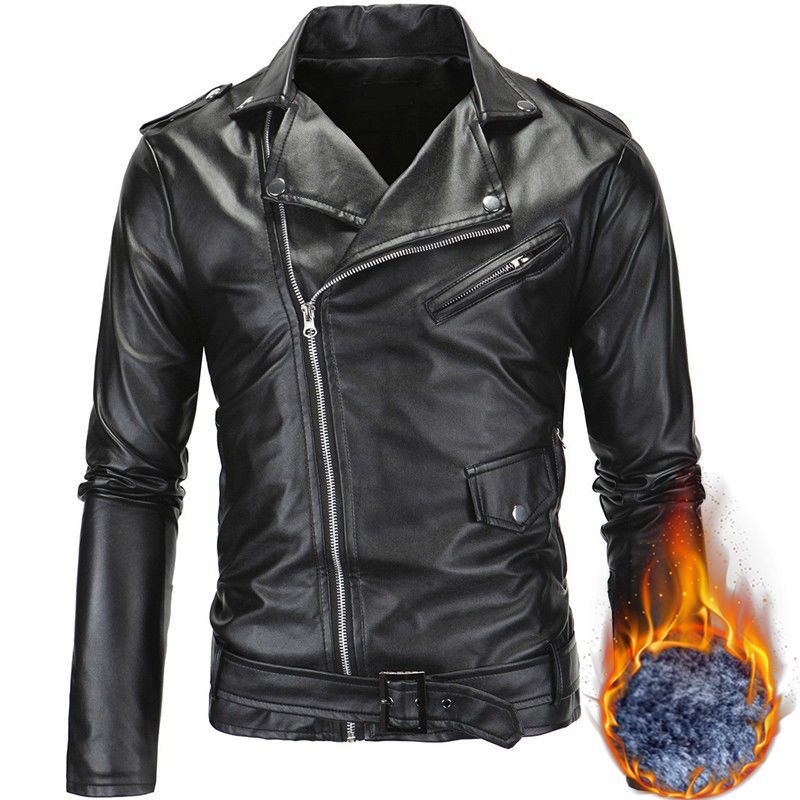 Spring, autumn and winter velvet large size new casual fashion men's leather jacket slim jacket European and American locomotive leather jacket men's