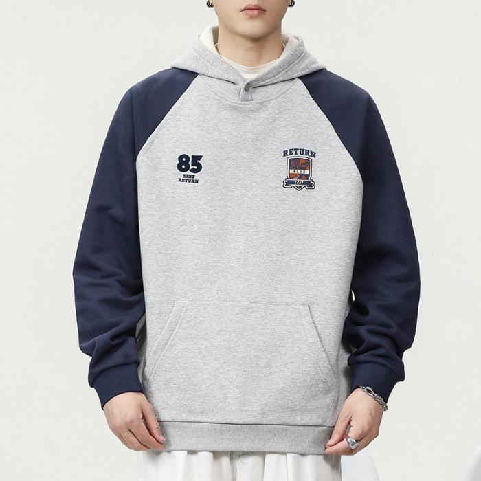 

Осенне-зимний флисовый утолщенный теплый американский свитер с капюшоном, мужская свободная куртка большого размера, повседневная куртка высокого класса, модный бренд 4XL серо голубой