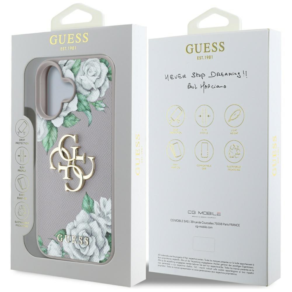 Guess Grained Roses Big 4G logo case for iPhone 16 purple