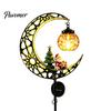 Christmas Gift for Garden Lovers Solar Moon Light, Santa Snowman Crescent Stake Warm Waterproof Metal Lanterns LED Glow, Festive Pathway Light Outdoor