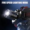 Zoomable Headlamp Rechargeable LED Head Light with 5 Modes Adjustable Flood To Spot Beam for Hands-Free Lighting in Outdoor Work Emergency