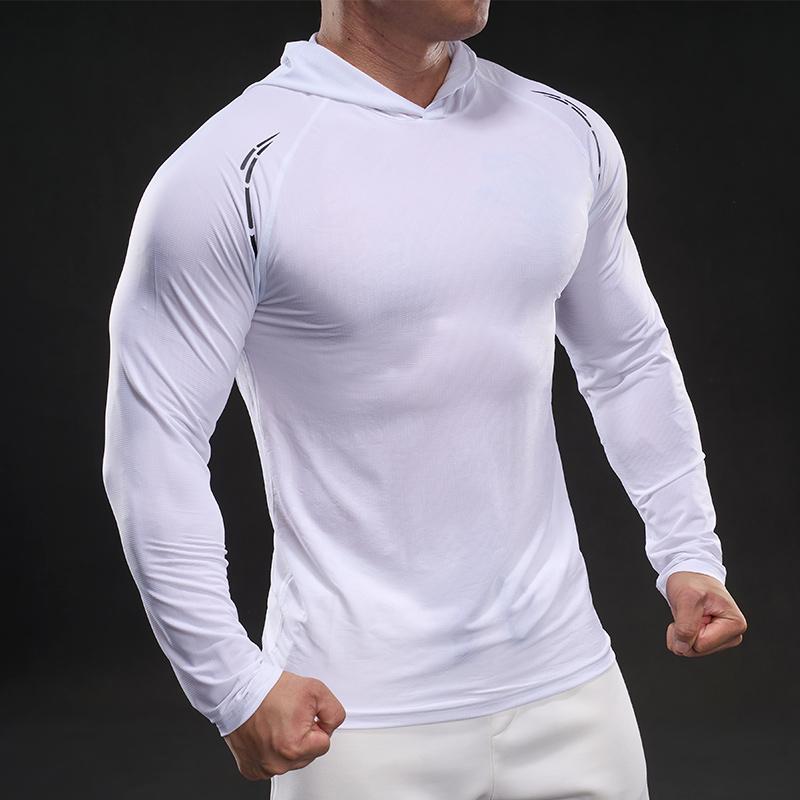 

Новая быстросохнущая футболка с длинным рукавом из ледяного шелка, мужская повседневная спортивная эластичная фитнес-футболка для улицы, топ для мужчин M белый