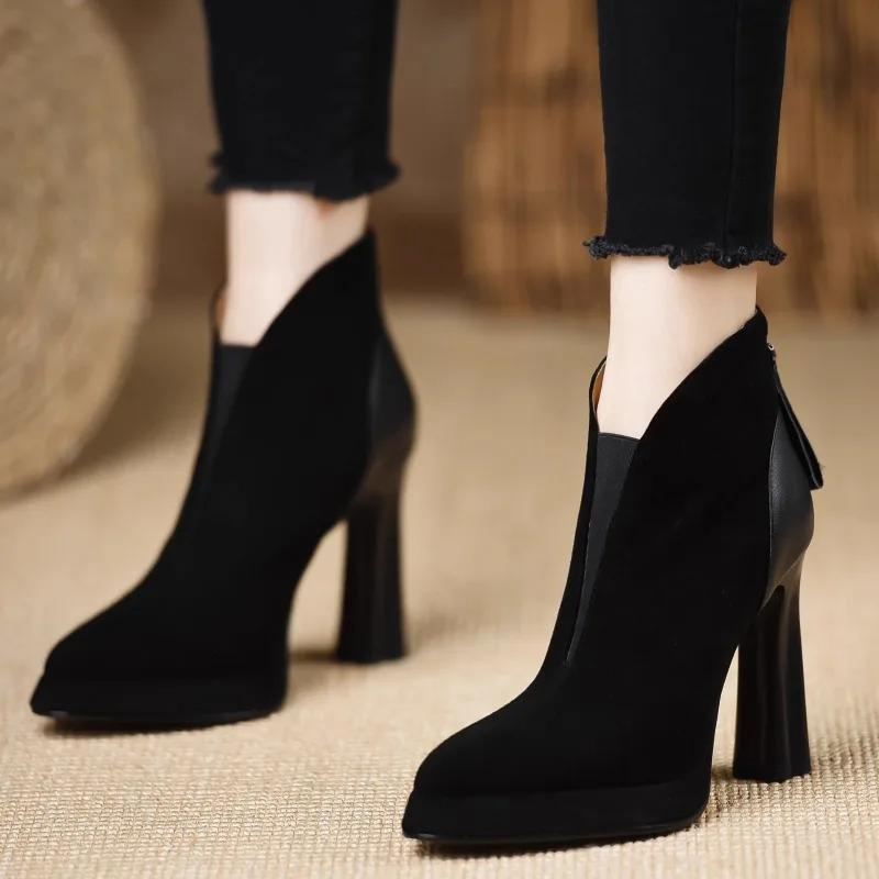 Women High Heeled Boots Quality Suede Casual Boots Temperament Pointe High Heel Ankle Boots for Women High Heel Platform Booties