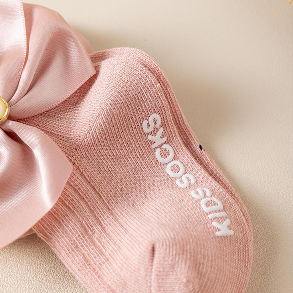1-2Y Big Bow Princess Socks Simulated Pearl Bowknot Girl Middle Tube Sock Spring Summer Cotton Sock Baby Non-slip socks for Indoors