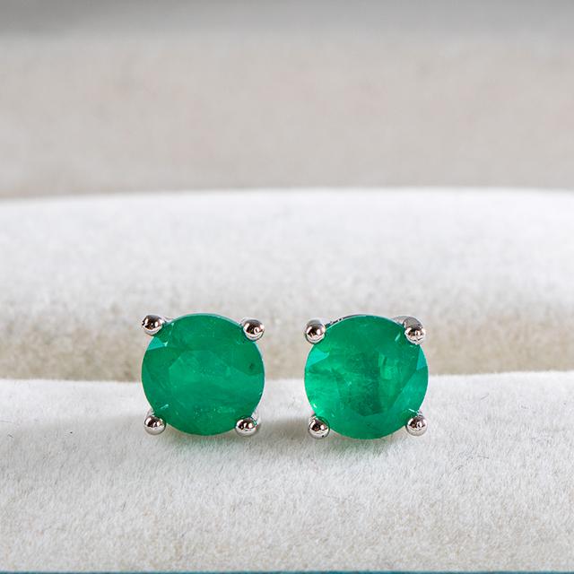 Cellacity Classic 100 %925 Sterling Silver Stud Earrings With Round Emerald Gemstone For Women Silver Wedding Party Fine Jewelry