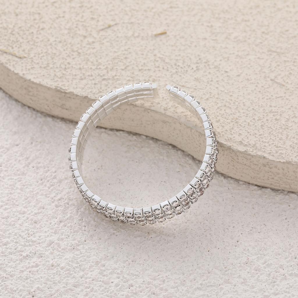 3-Layer Rhinestone Open Bangle Alloy Bracelet for Women Stylish Jewelry