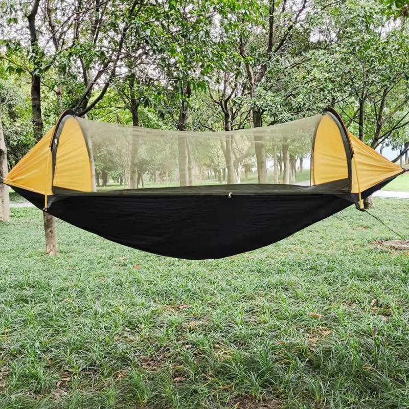 Outdoor Camping Hammock With Mosquito Net Double Single Person Anti-Tip Parachute Fabric Hanging Bed Aluminum Stand