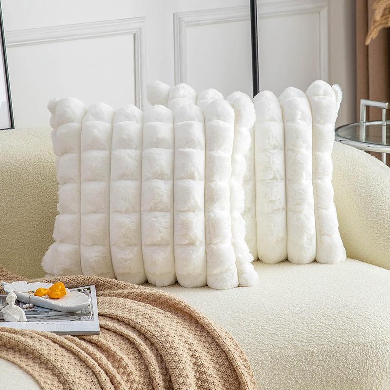Rabbit Velvet Cushion Oversized Cutout Luxury Cushion Autumn and Winter Solid Color Cushion Living Room Sofa Luxury Cushion Pillow Cover