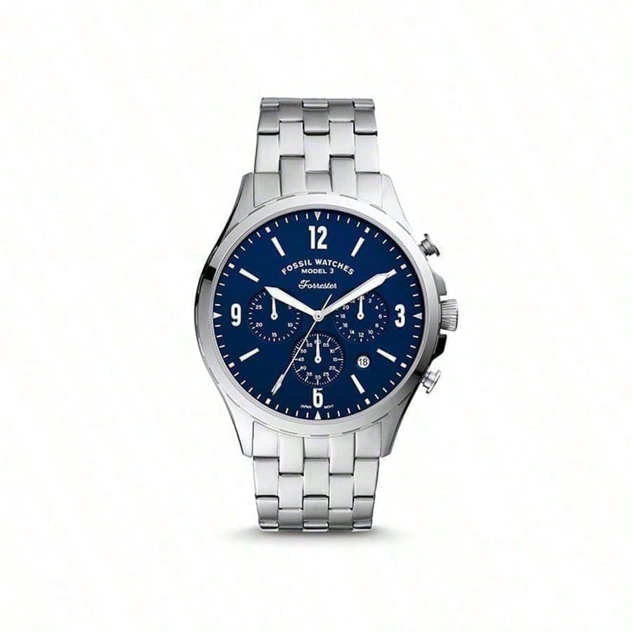 Fossil Series Chronograph Men's Watch - Blue Dial, Stainless Steel Strap, Classic Business Style, Model Number FS5605