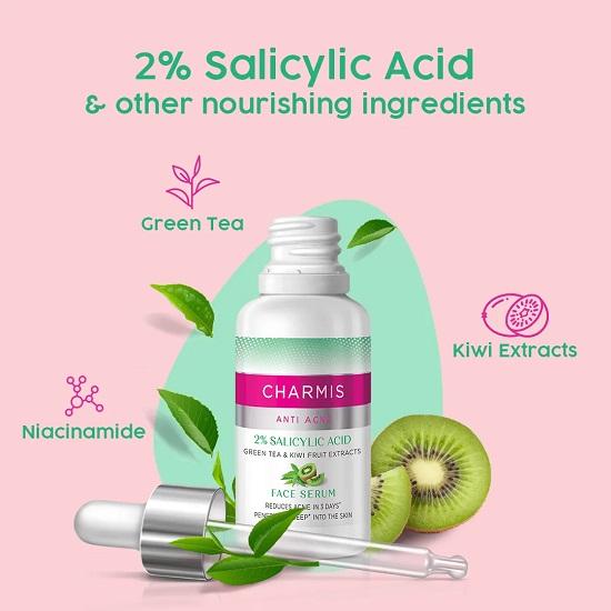 Charmis Anti Acne Face Serum For Clear & Glowing Skin 30ml Bottle