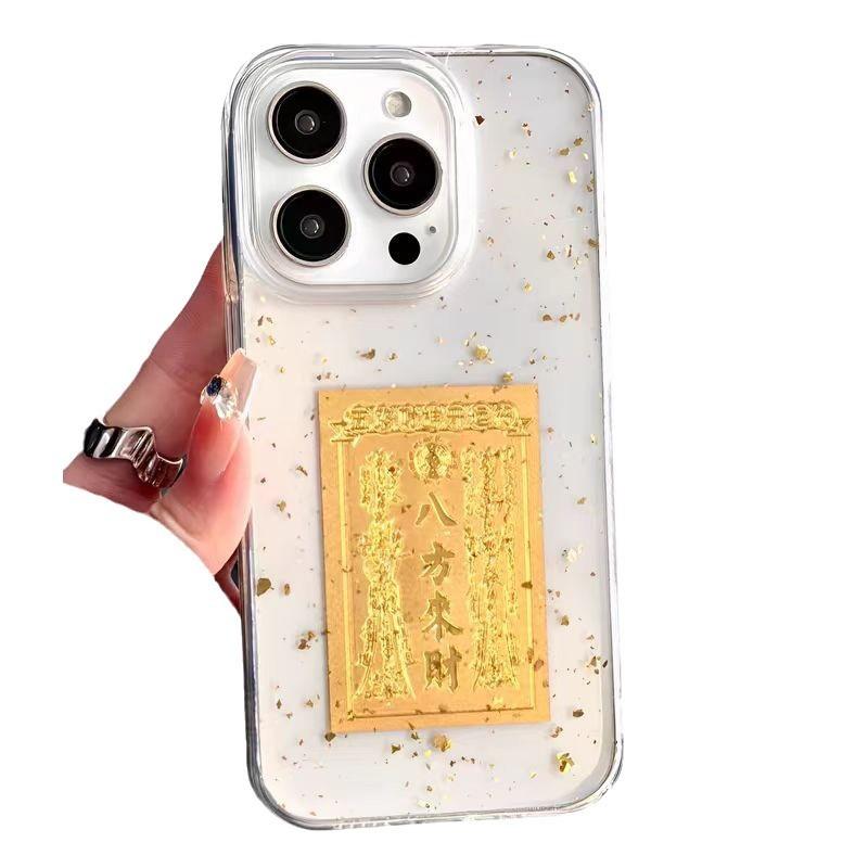 Resin gold leaf Bafang Laicai suitable for iPhone 16 Pro Max case, 15 Pro/14 Transparent 13 Plus
