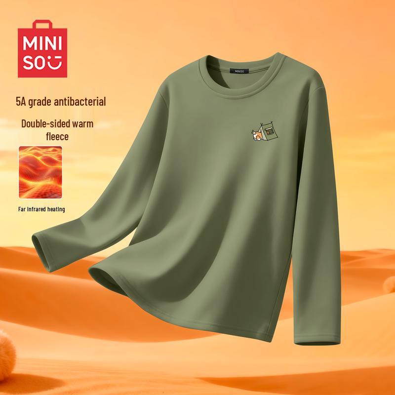 MINISO Men's Winter Fleece Lined Crew Neck Long Sleeve T-Shirt