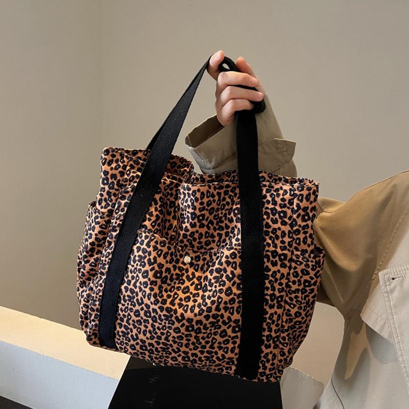 Canvas Large Capacity Shopping Totes Winter New Luxury Handbags Oversized Leopard Prints Shoulder Bags for Women Deformable CLE
