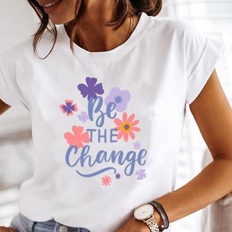 (Asian Size) Tee Lady Female Top Printed Letter Cute Style Women Casual T Shirt Fashion Clothing Graphic Short Sleeve T-shirts