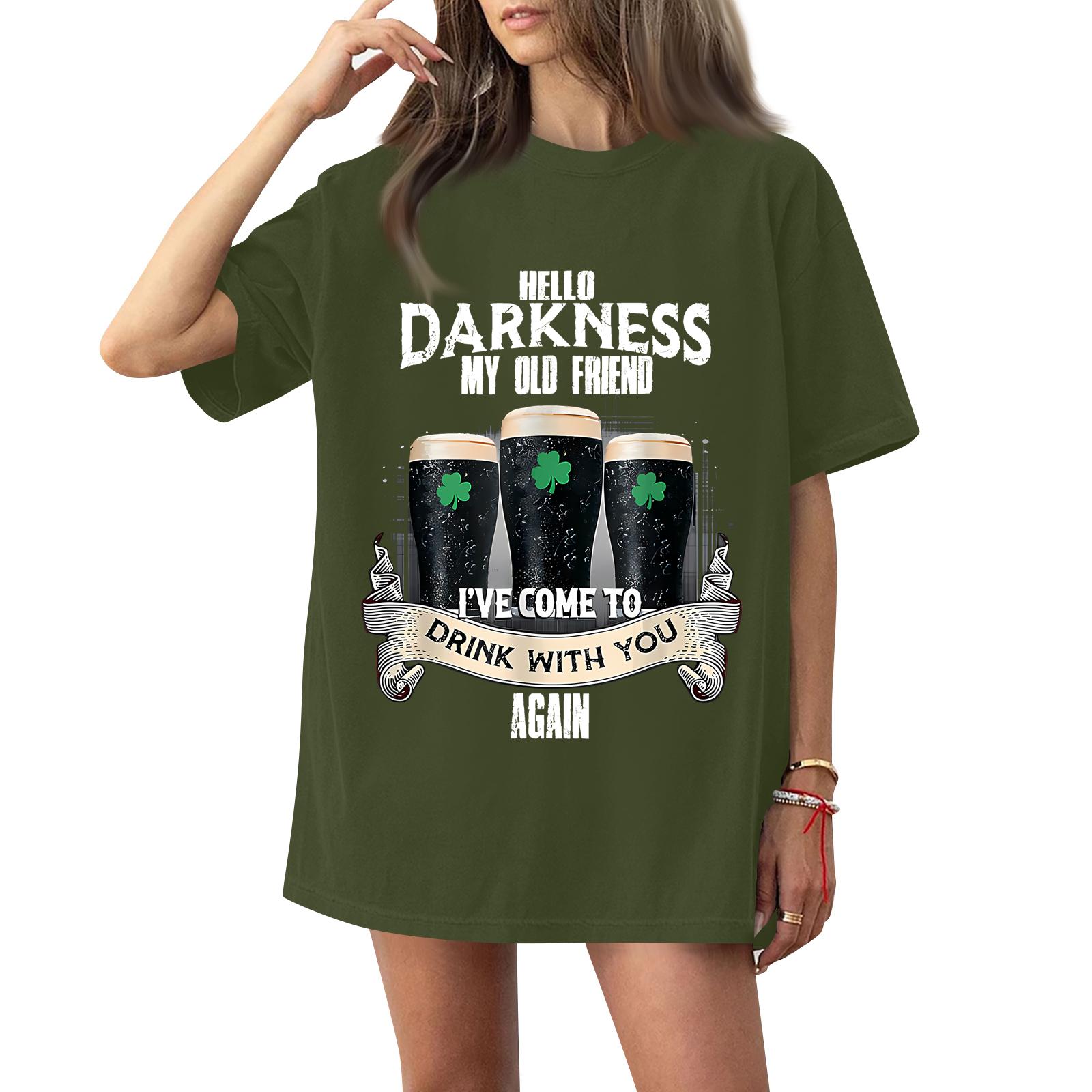

( Darknss My Old Freend) Women s Fashion Casual Short-Sleeve Neck St. Patrick s Day Printed Shirt/T-Shirt Top M