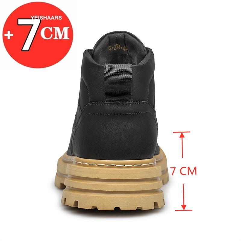 Big Size Men Boots Elevator Shoes High Quality Leather Ankle Boots Hidden Heels Heightening Shoes Man 7CM Masculino Taller Shoes