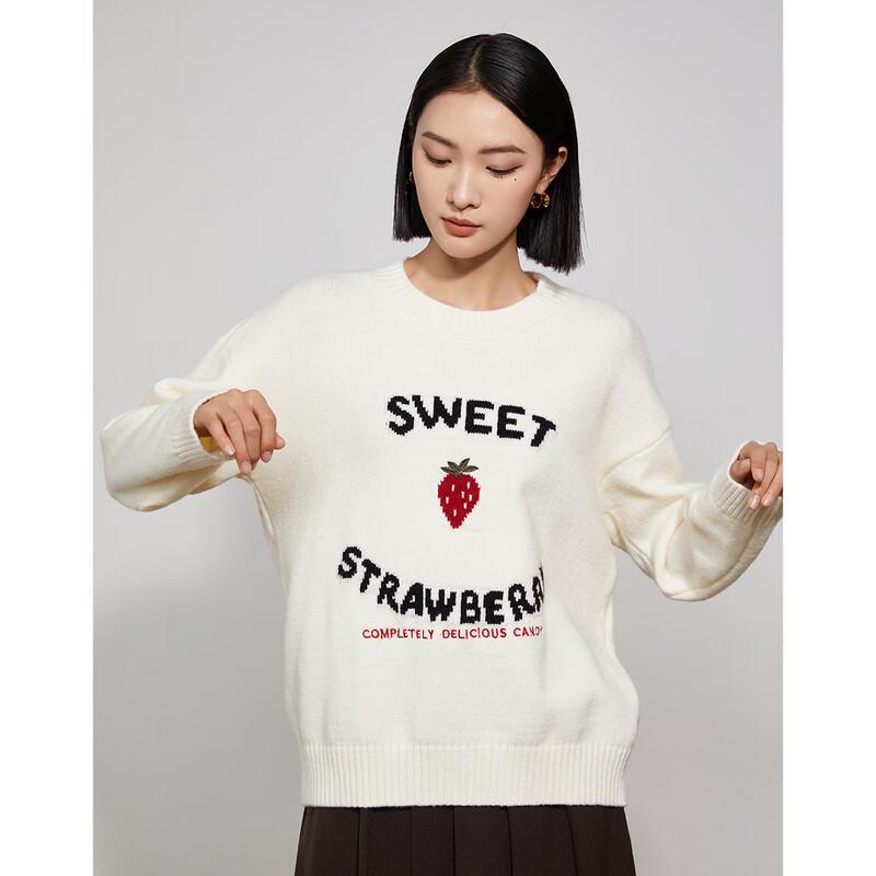 Women's Strawberry Jacquard Round Neck Sweater