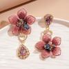 Retro fabric diamond-set asymmetrical flower water drop silver needle earrings European and American fashion elegant temperament high-end earrings