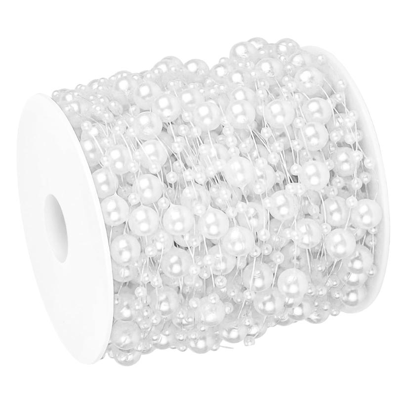 Plastic Resin Pearls String 60M Long Artificial Pearls Bead Strand For Handmade Craft Jewelry Making Wedding Bouquets