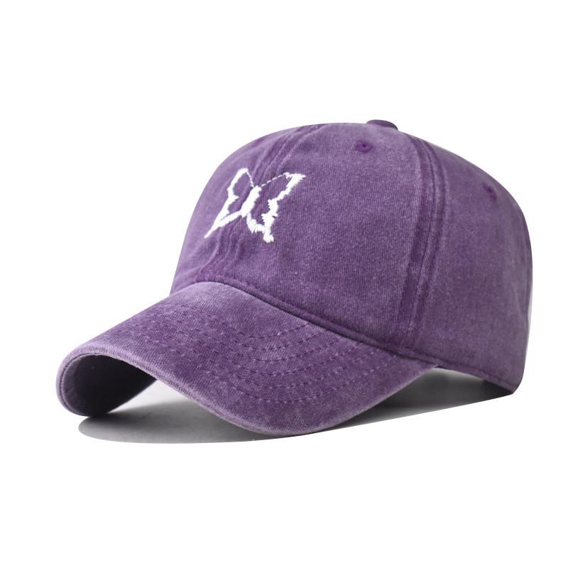 Cotton Wash Vintage Butterfly Embroidered Baseball Cap With Curved Brim For Adults Summer