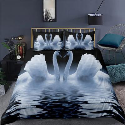Luxury 3D Swan Print Home Living Comfortable Duvet Cover Pillowcase Kid Bedding Set Queen and King EU/US/AU/UK Size